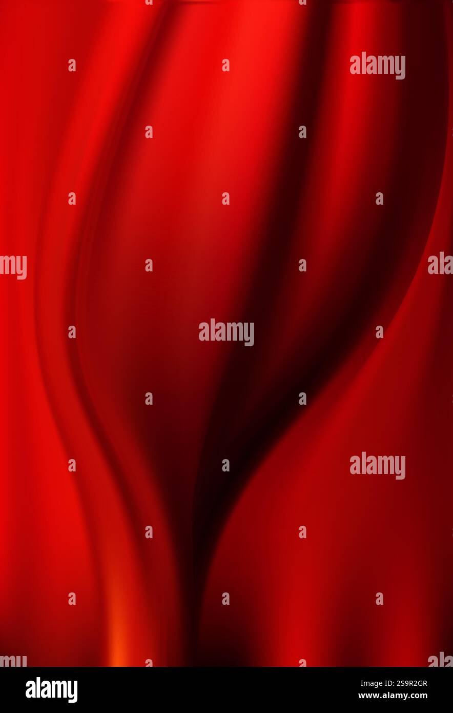 Silk red scarlet satin background with soft delicate folds and ribbons ...