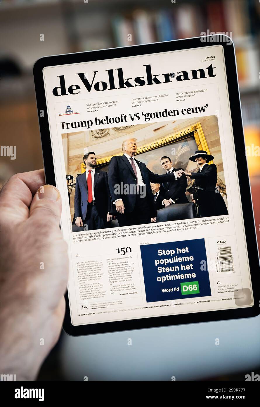 Trump Ipad Paris, France - Jan 21, 2025: Digital edition of de dutch Volkskrant ...