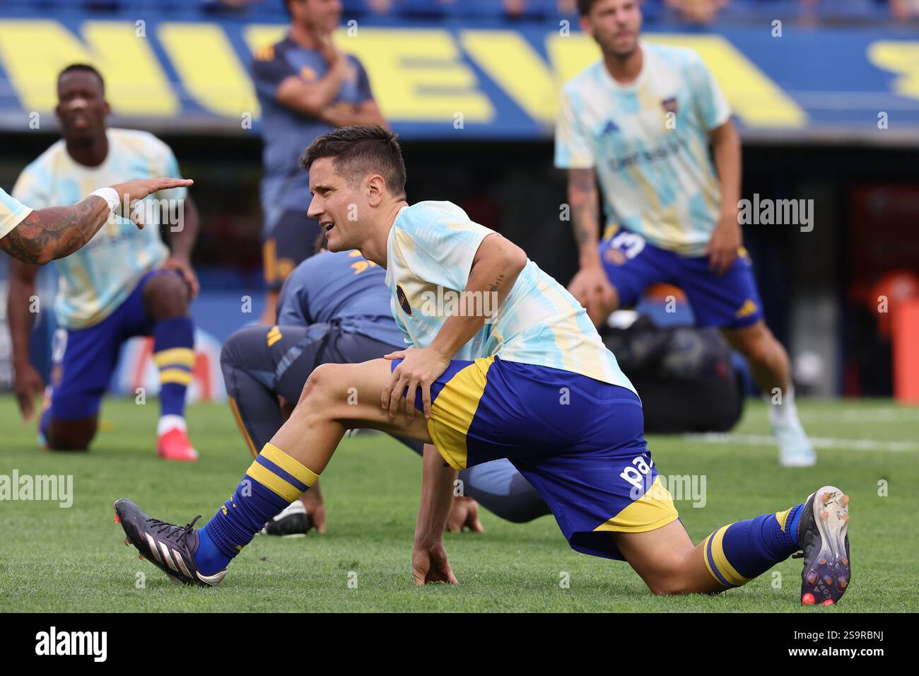 Boca Juniors' Spaniard midfielder Ander Herrera warms up before the