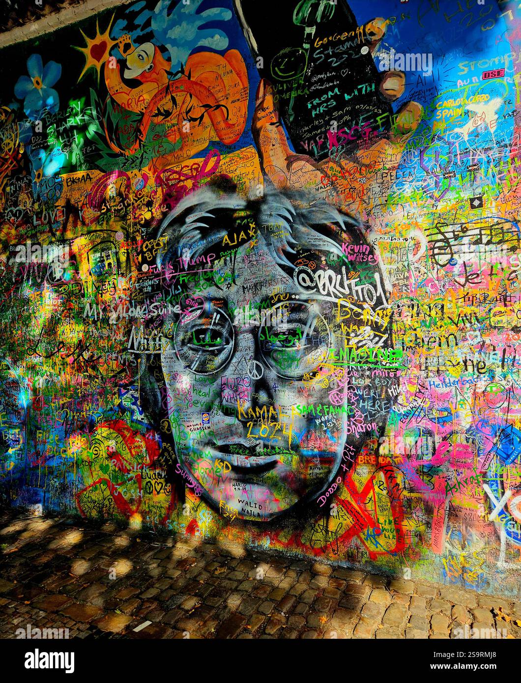 colorful John Lennon Wall in Prague (Czech Republic) - Smartphone Captured Stock Image