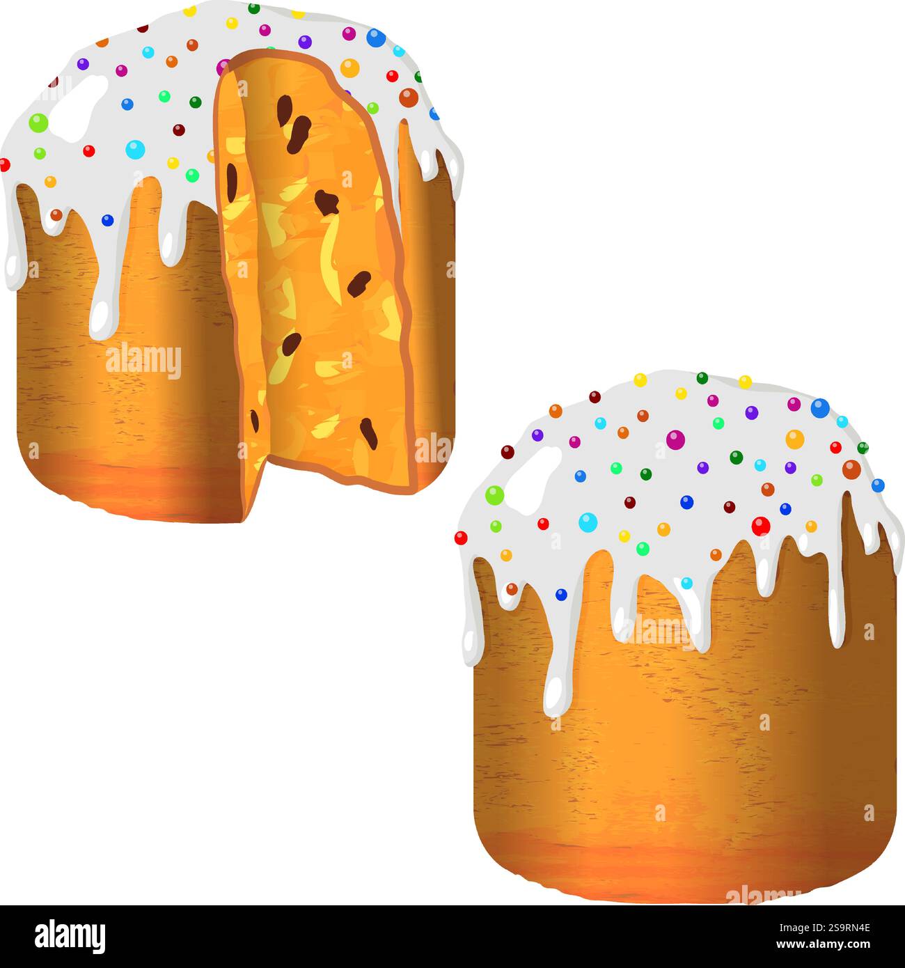 Happy Easter. Easter cake with glaze, colorful multi-colored decor. Easter kulich. Spring holiday. Isolated vector illustration. Stock Vector