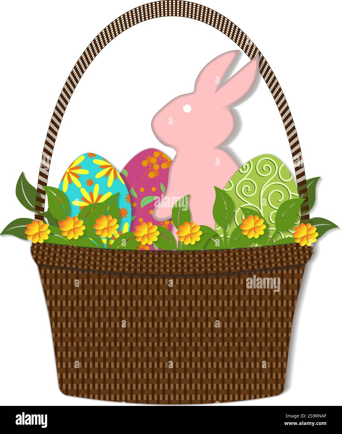 multicolored Easter eggs, grass. Isolated vector illustration. Stock Vector
