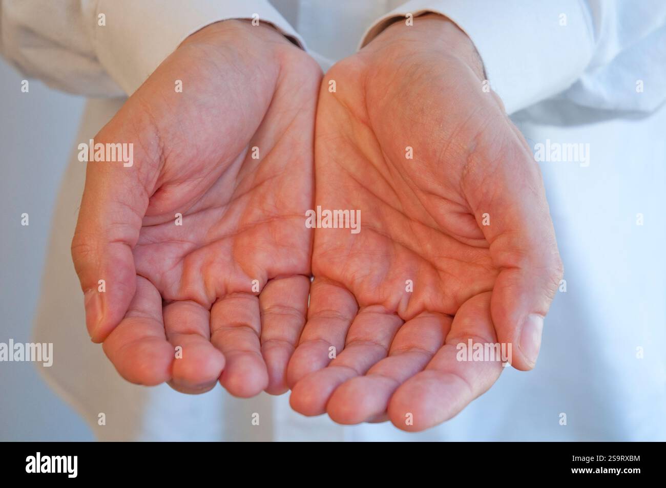 Man's hand palms. Close view. Stock Photo