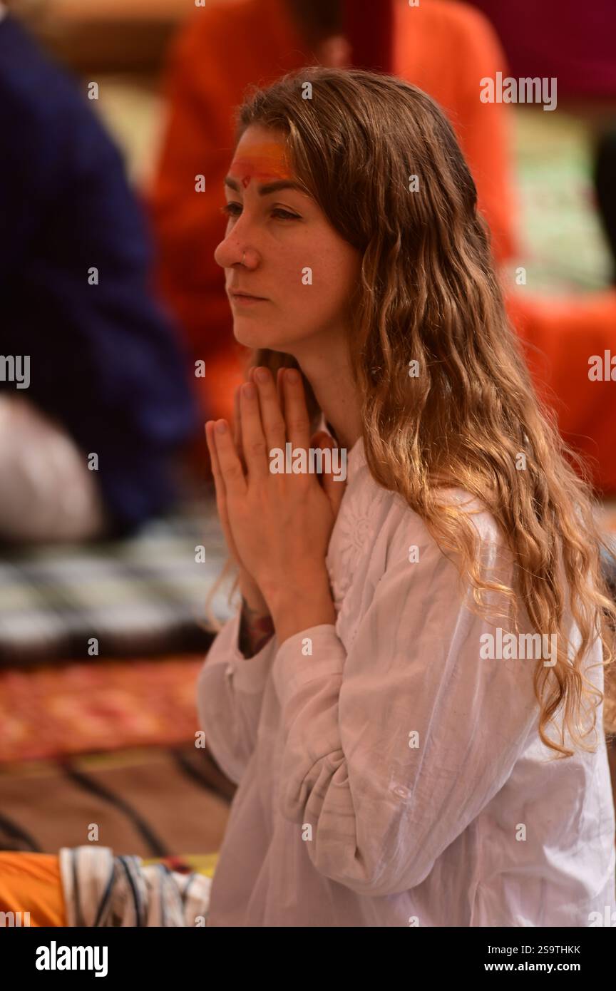 Prayagraj, Uttar Pradesh, India. 26th Jan, 2025. Foreigner Devotee ...