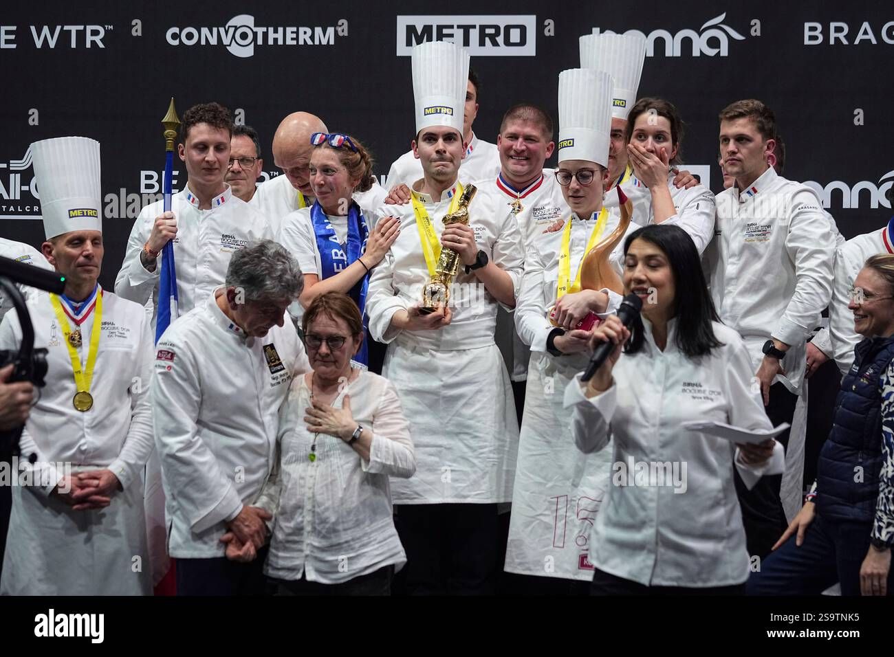 French chef Paul Marcon, center, celebrates with his teammates and