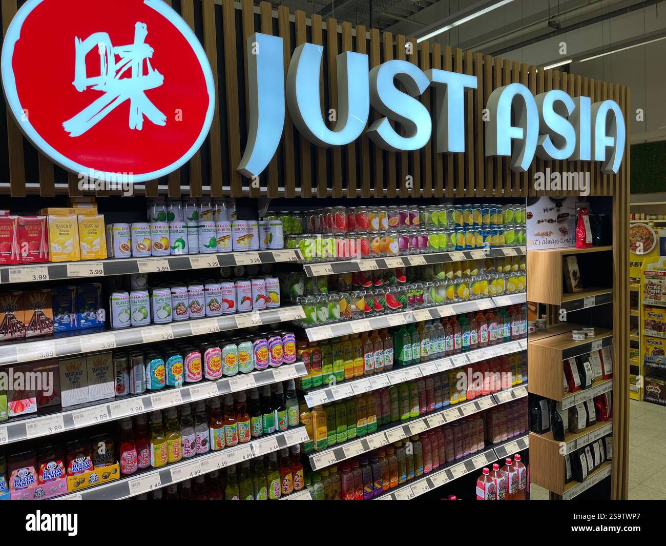 shopping, consumerism, Asian food and drinks supermarket, supermarket interior, superstore interior, Sofia Bulgaria, Eastern Europe, Balkans, EU - Smartphone Captured Stock Image