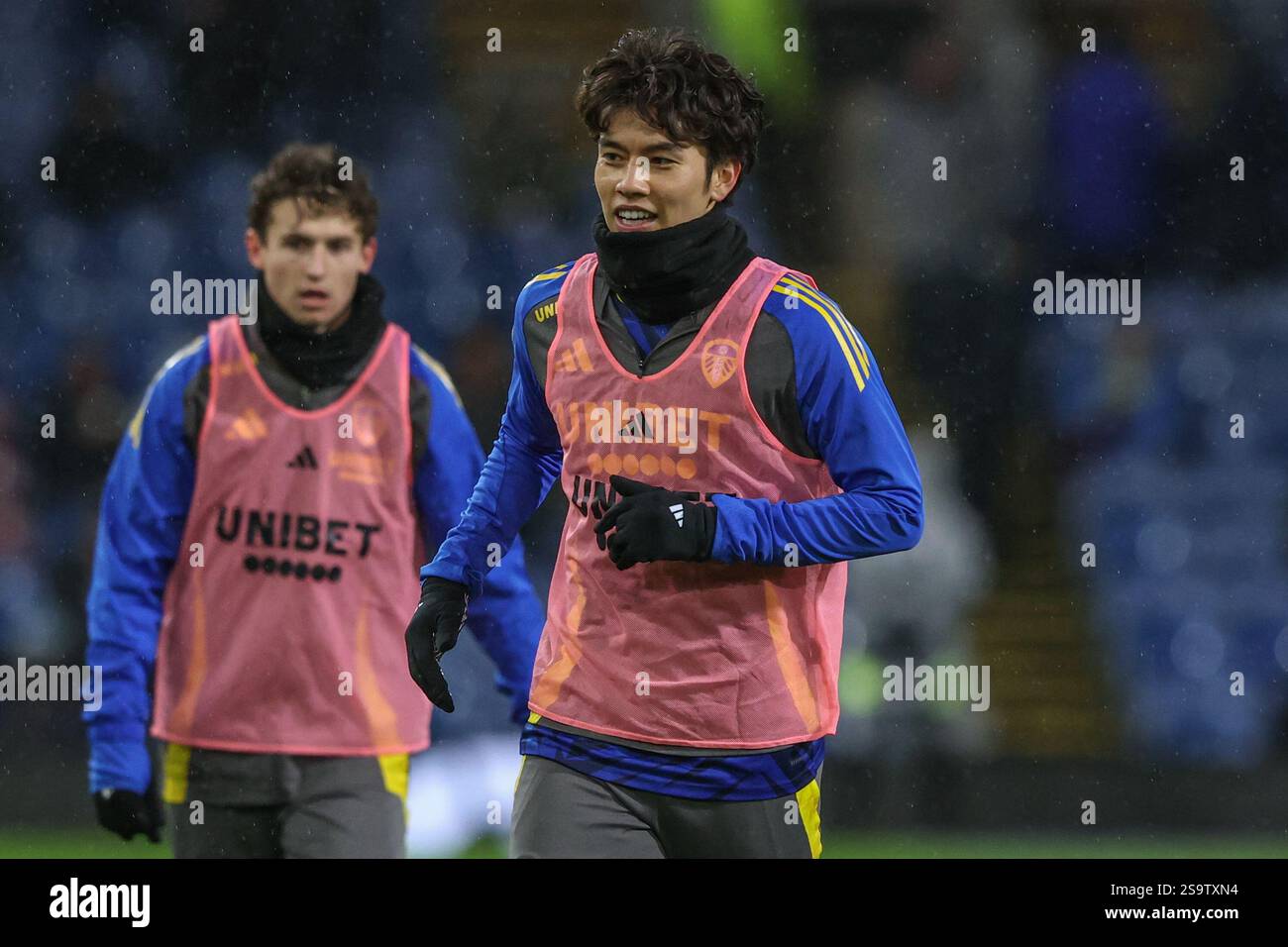 Ao Tanaka of Leeds United in the pregame warmup session during the Sky