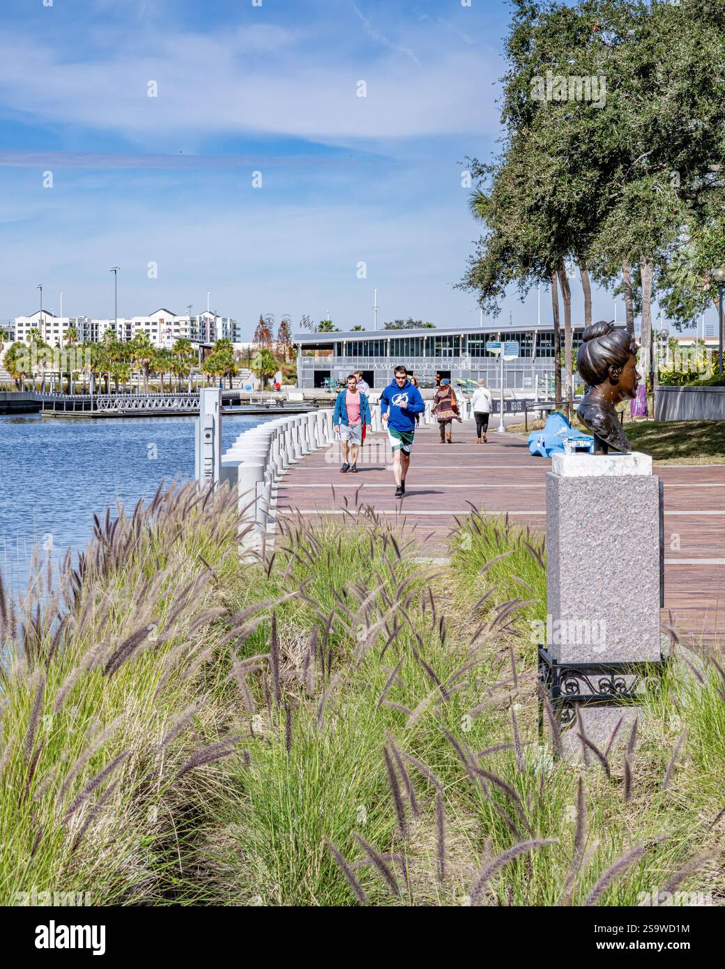 Tampa Bay riverwalk running and walkers exercising - Tampa Hillsborough