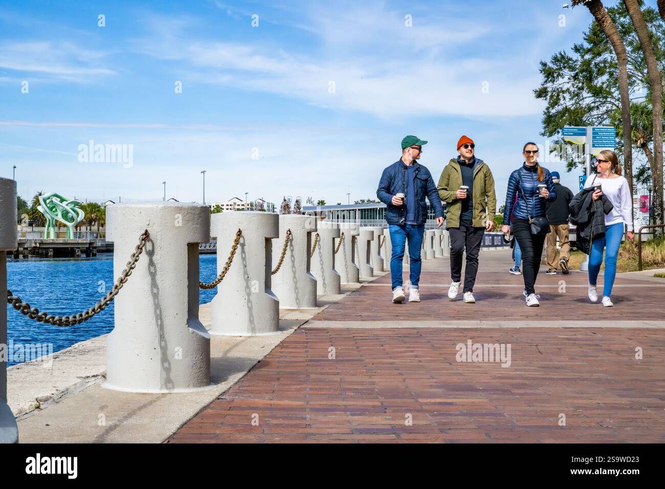 Tampa Bay riverwalk running and walkers exercising - Tampa Hillsborough