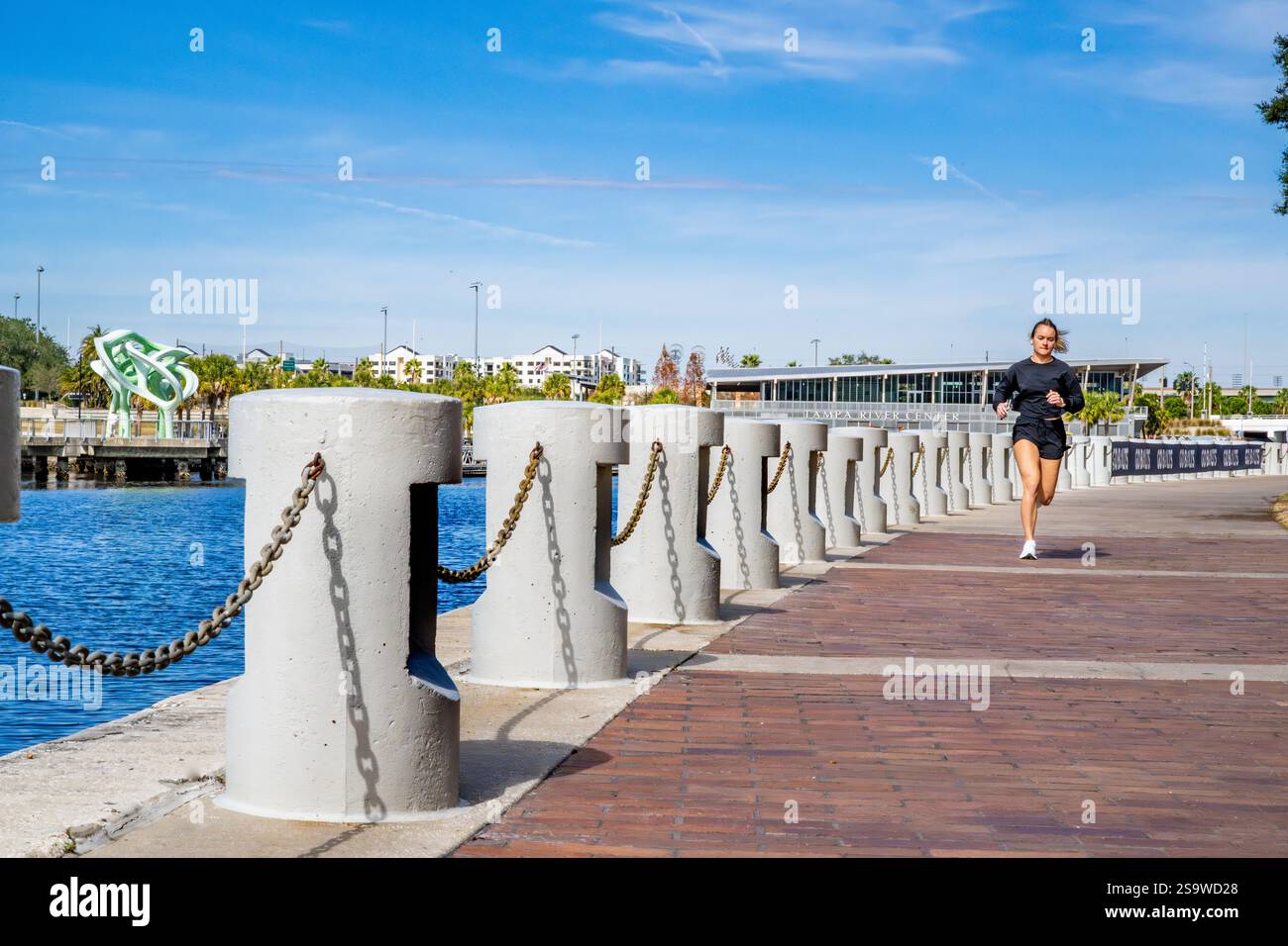 Tampa Bay riverwalk running and walkers exercising - Tampa Hillsborough