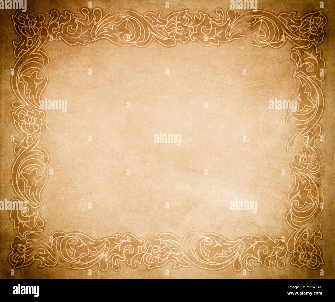 Old grunge paper background with retro floral frame Stock Photo - Alamy