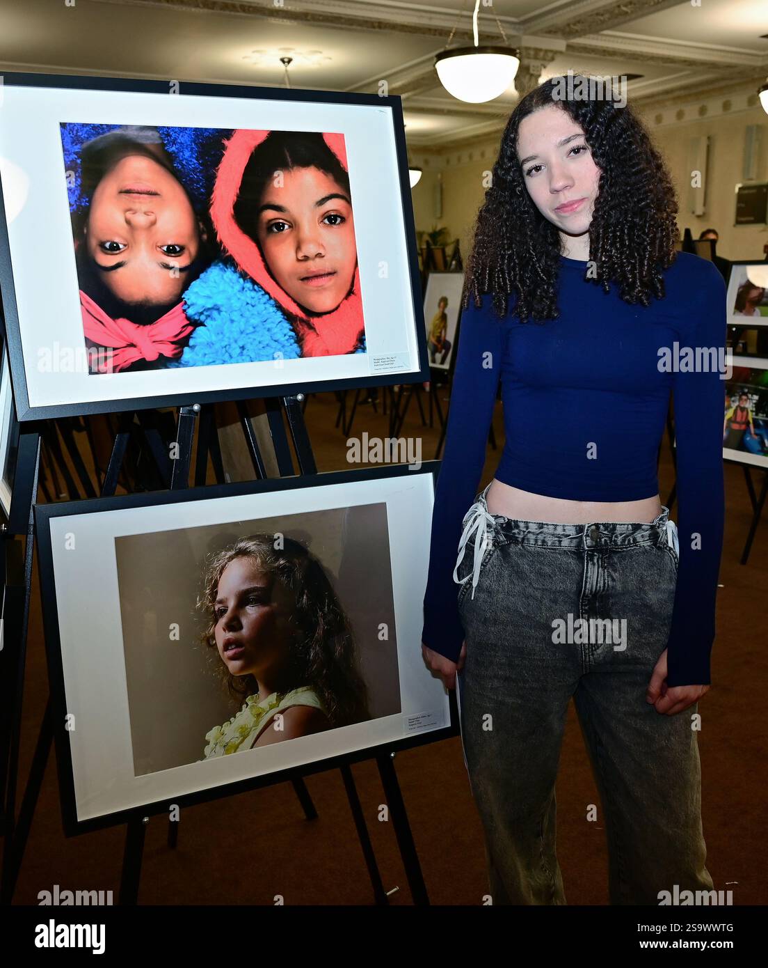 LONDON, UK. 26th Jan, 2025. Photographer Sky age 15 win a award with the two twin models at the A Day in Your Life Awards held by 'Day in Your Life' is a community-minded project at Cadogan Hall, in London, England. (Photo by 李世惠/See Li/Picture Capital) Credit: See Li/Picture Capital/Alamy Live News Stock Photo