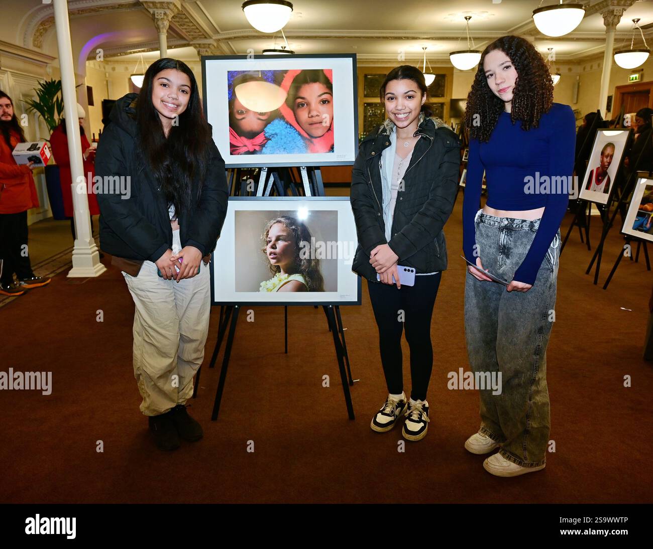 LONDON, UK. 26th Jan, 2025. Photographer Sky age 15 win a award with the two twin models at the A Day in Your Life Awards held by 'Day in Your Life' is a community-minded project at Cadogan Hall, in London, England. (Photo by 李世惠/See Li/Picture Capital) Credit: See Li/Picture Capital/Alamy Live News Stock Photo