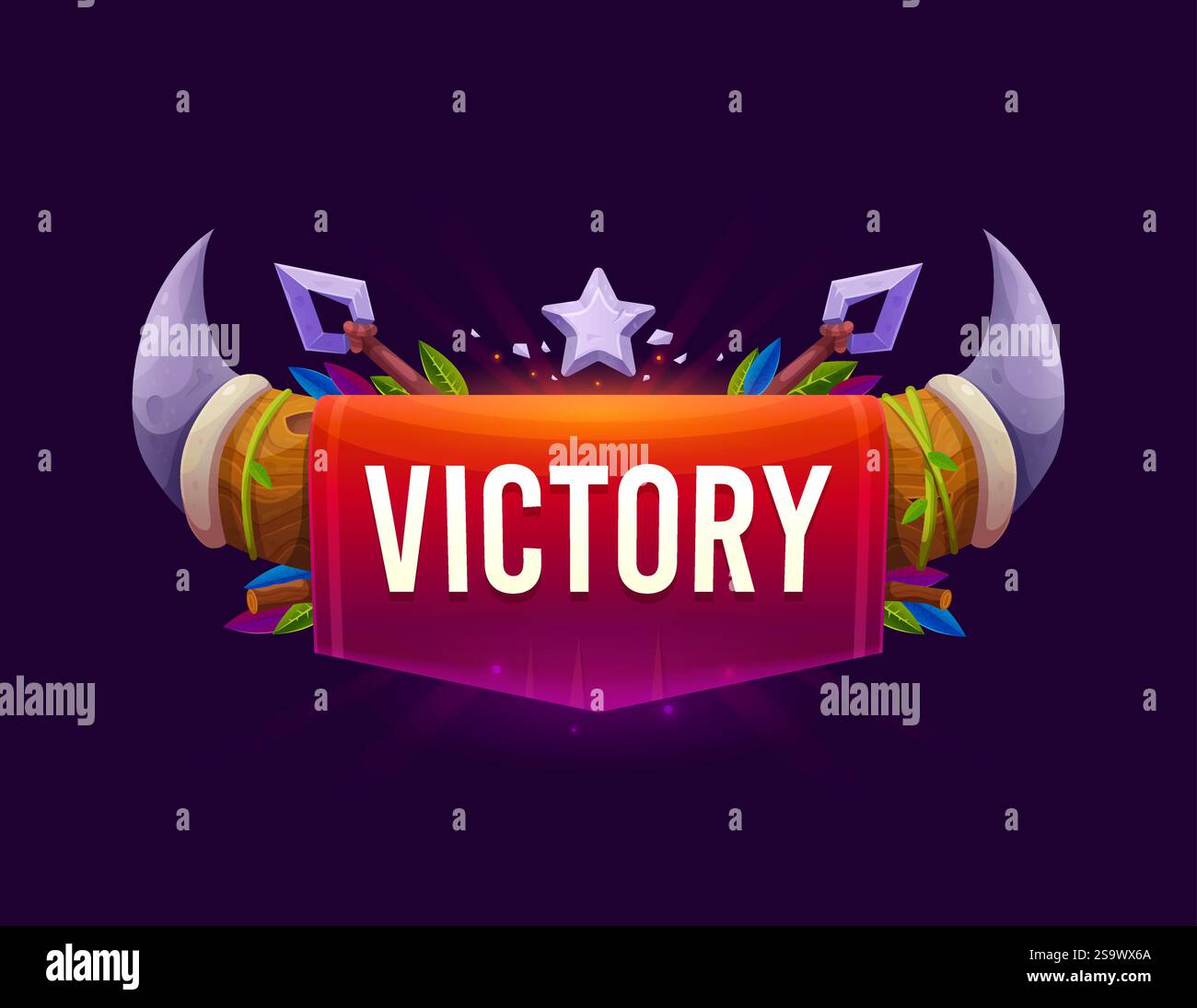 Game victory icon badge, award trophy, gui interface banner, rewards ...