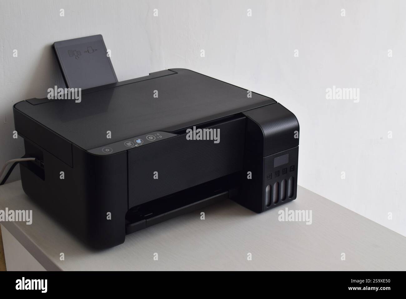 Printer, copier, scanner on white table with white background Stock ...
