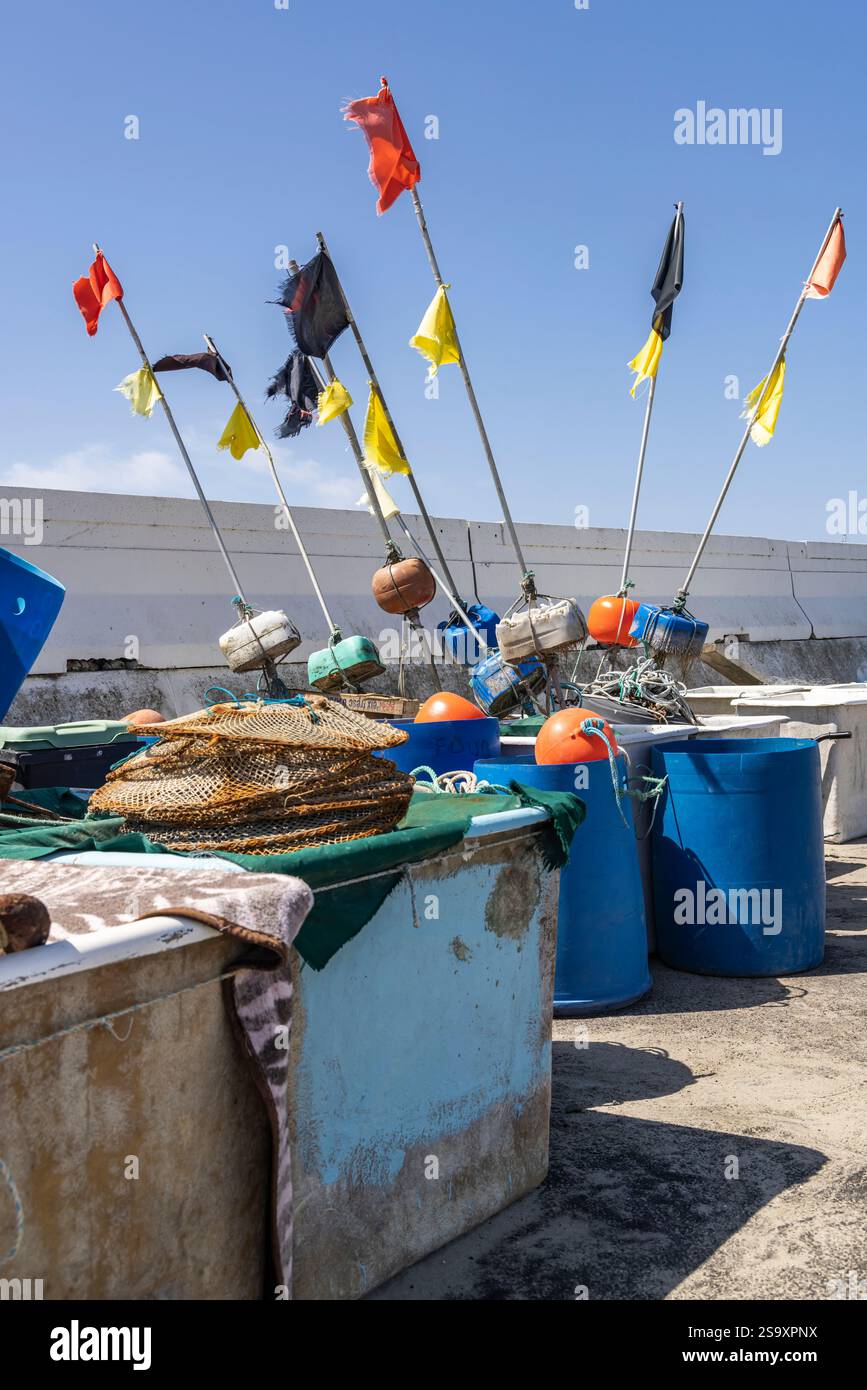 Saintes-Maries-de-la-Mer, Bouches-du-Rhone, Provence-Alpes-Cote d'Azur, France. Flagged fishing buoys. Stock Photo