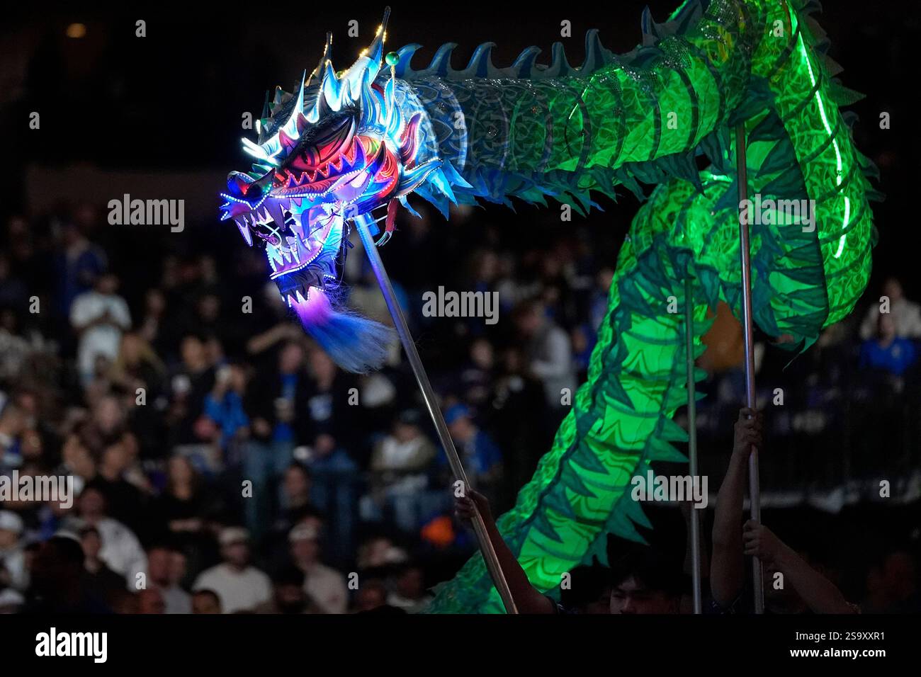 Performers make a presentation to honor the Lunar New Year of the Snake