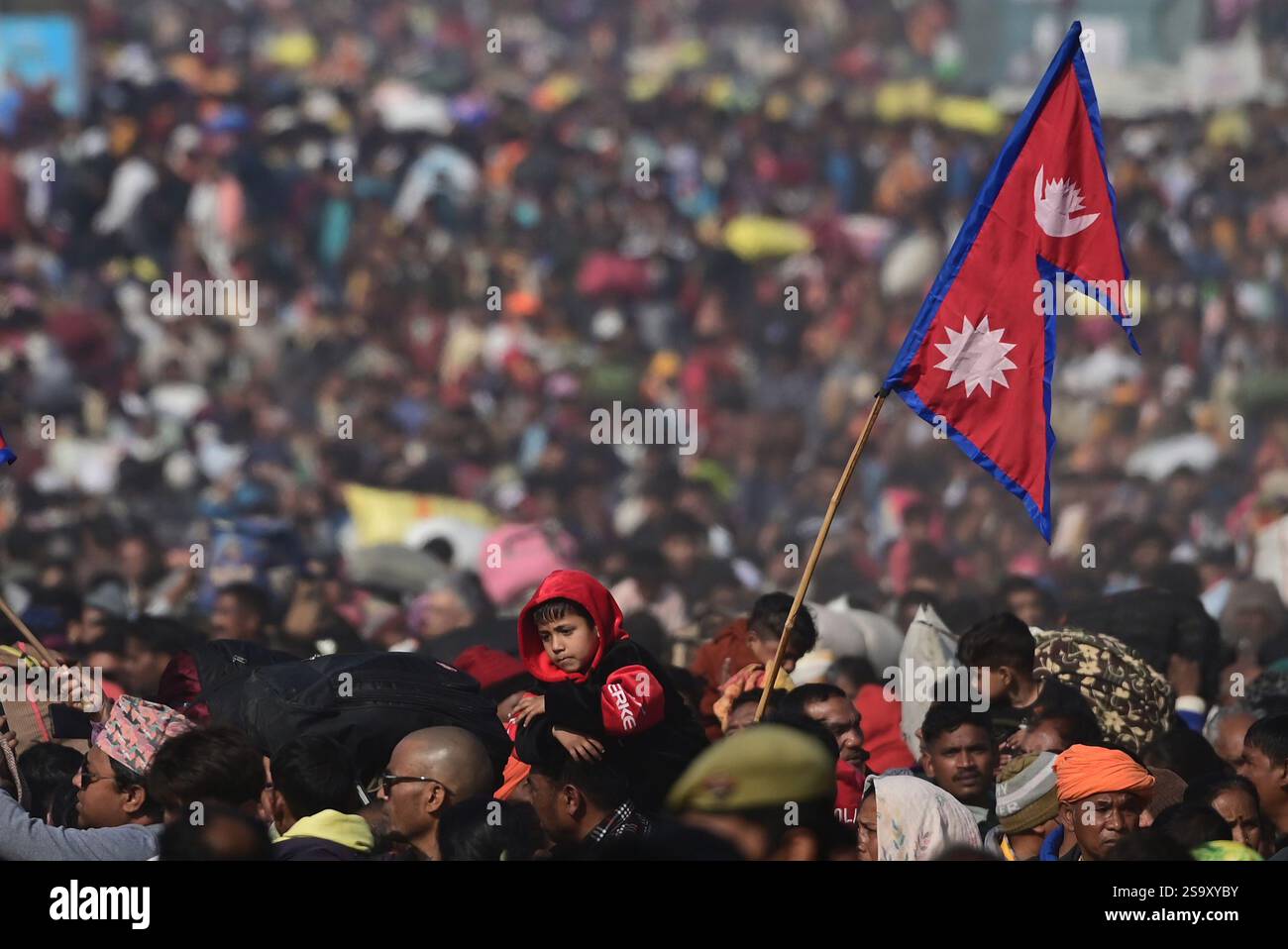 PRAYAGRAJ, INDIA JANUARY 27 Massive crowd reaching at Triveni Sangam