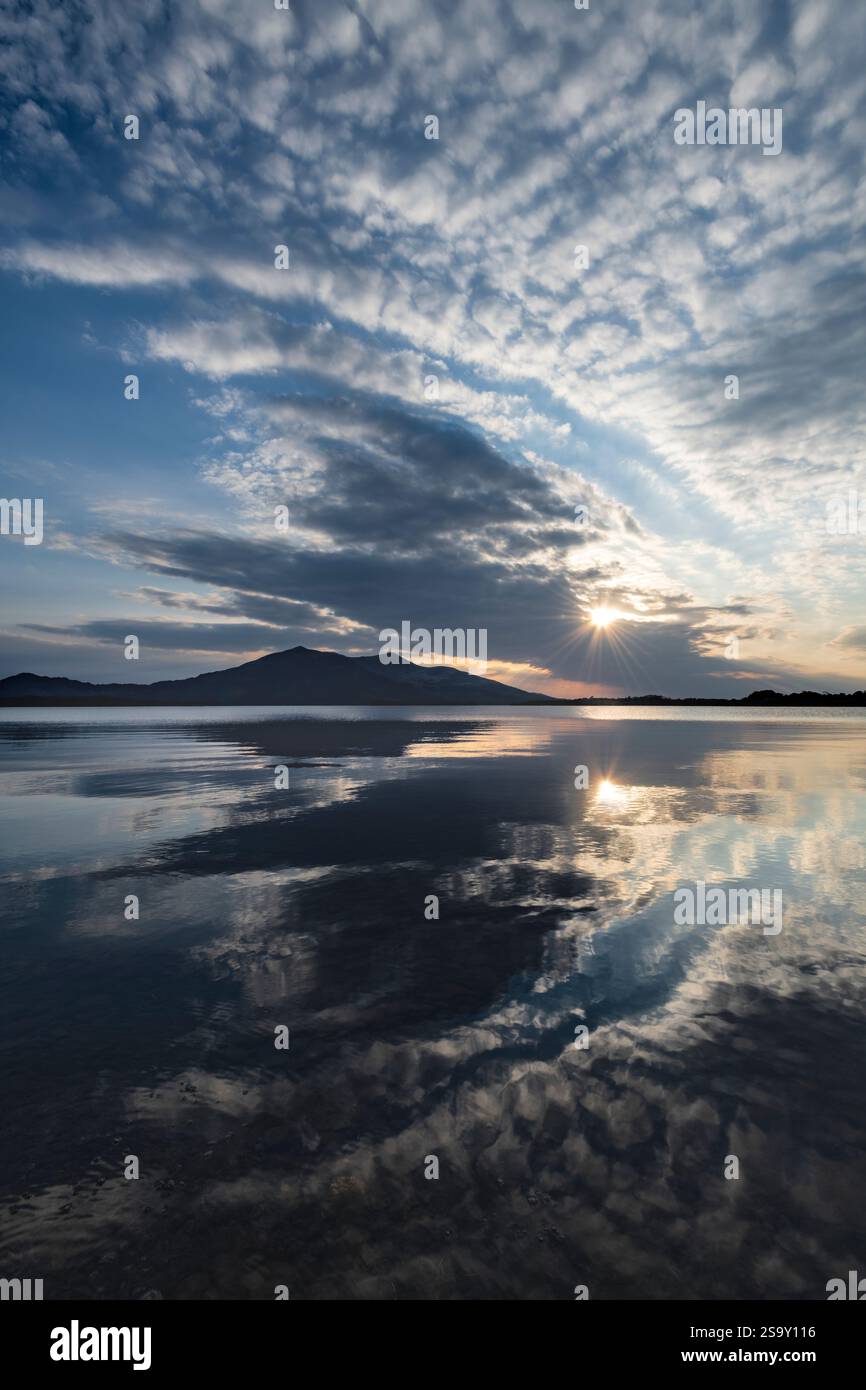 Ireland, Lough Leane. Sunset reflections on lake. Stock Photo