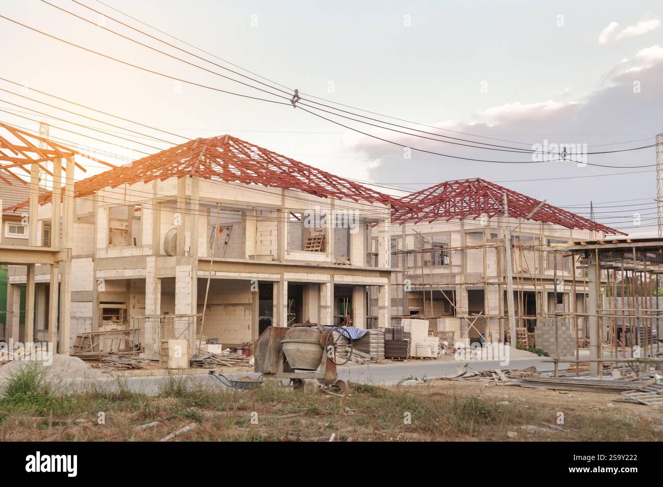 construction residential new house in progress at building site Stock ...