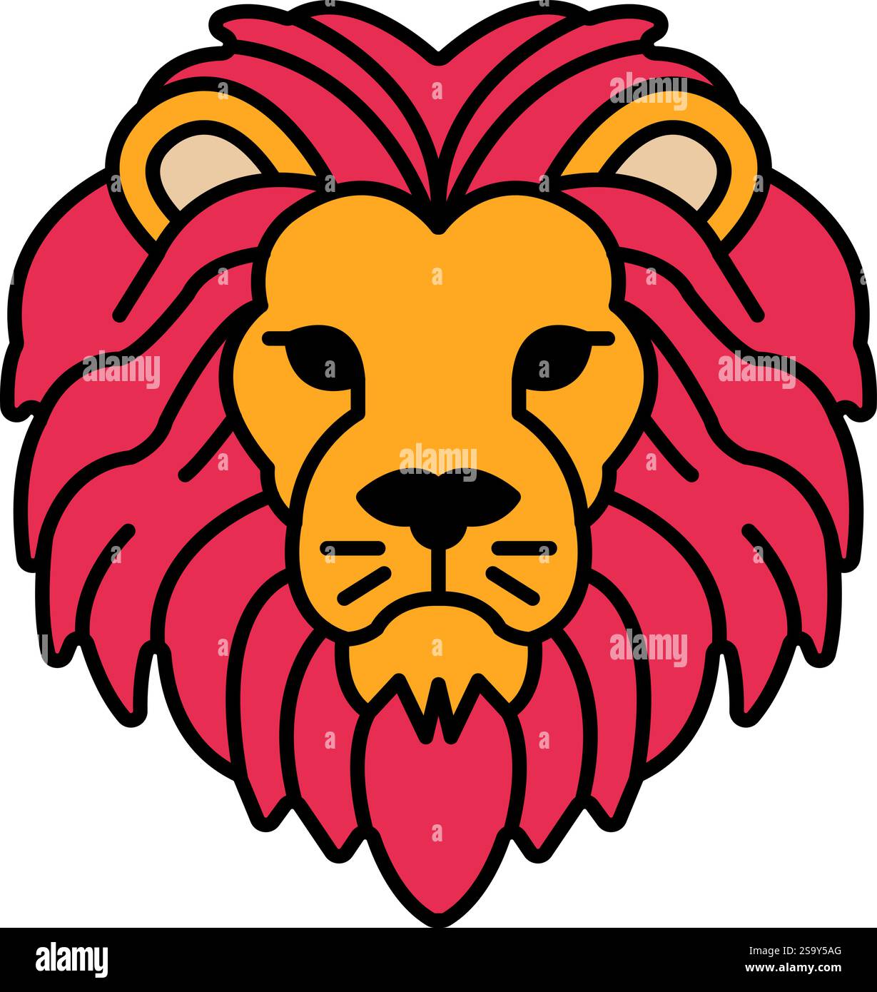 A lion with a red mane and yellow face. The lion is looking at the ...