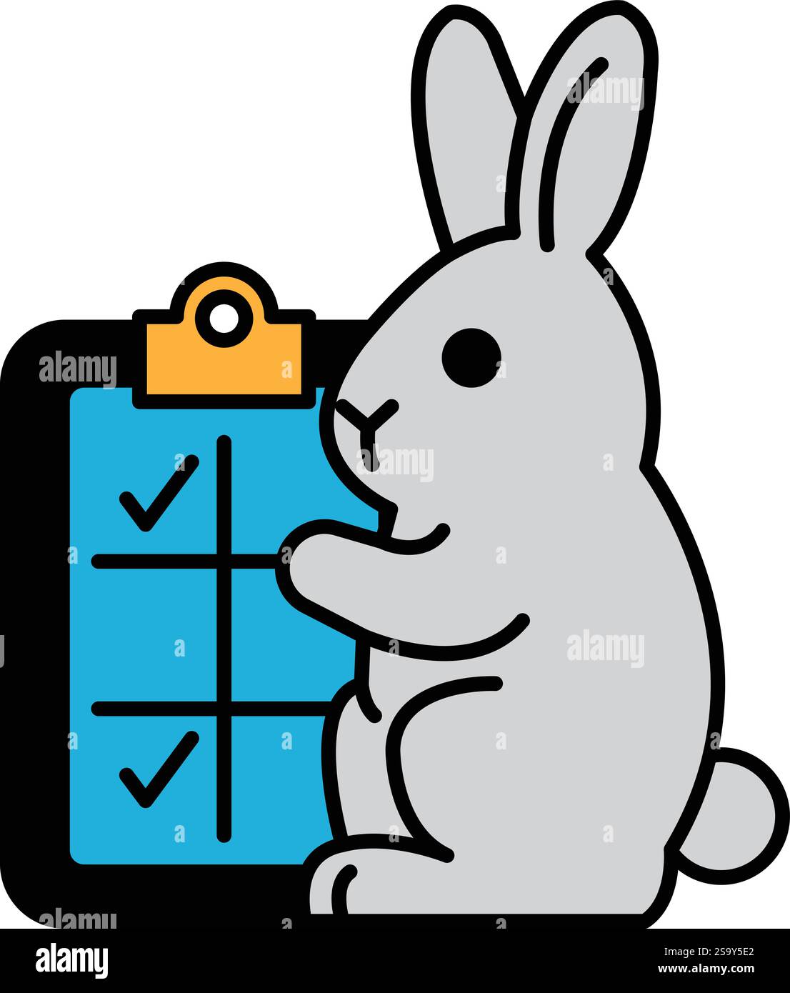 A rabbit is standing next to a clipboard with a check mark on it. The ...