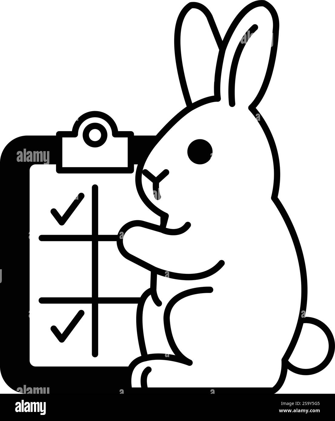 A rabbit is standing next to a clipboard with a check mark on it. The ...