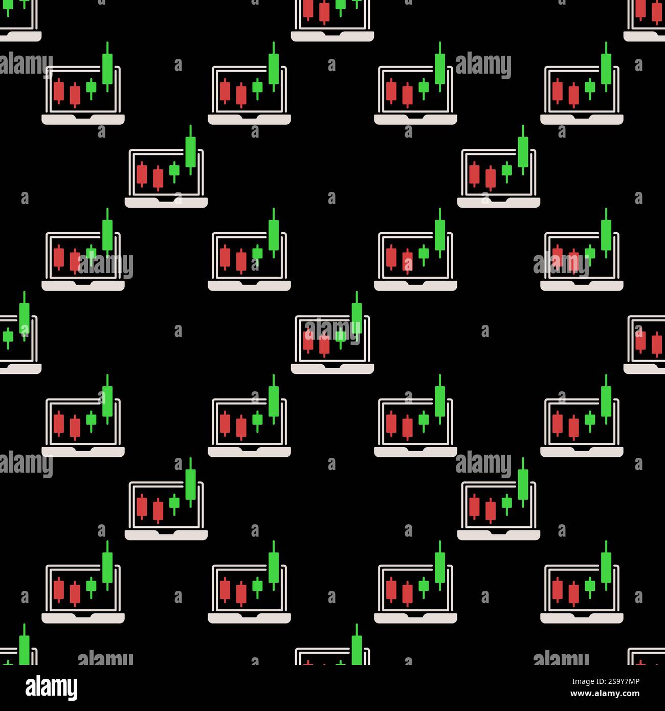 Candlestick Pattern on Laptop Screen vector Margin Trading concept colored seamless pattern Stock Vector