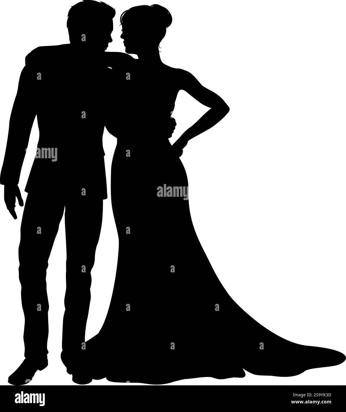 Bride And Groom Couple Wedding Dress Silhouettes Stock Vector Image ...
