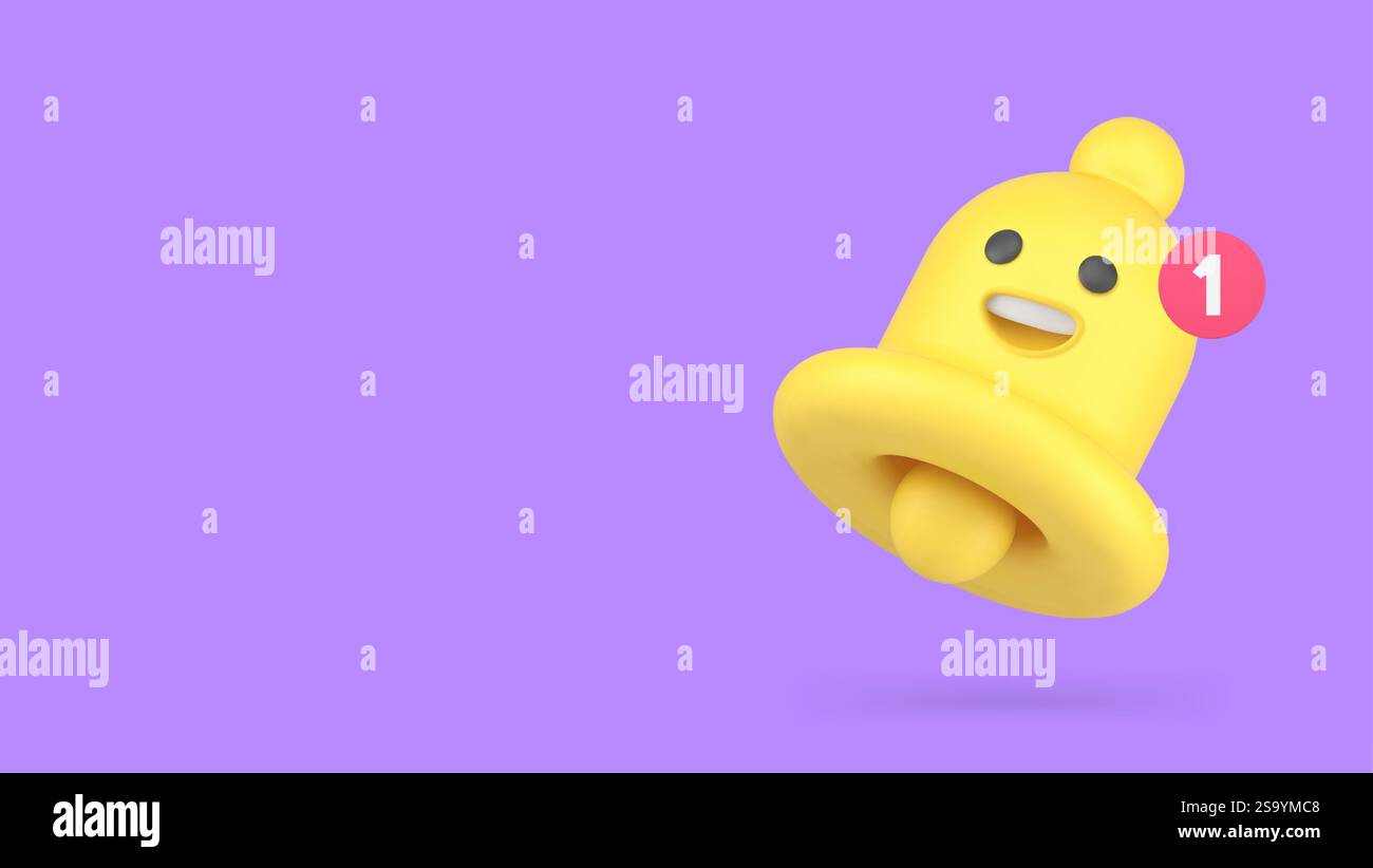 Ring bell incoming notification comic emoticon character banner copy ...
