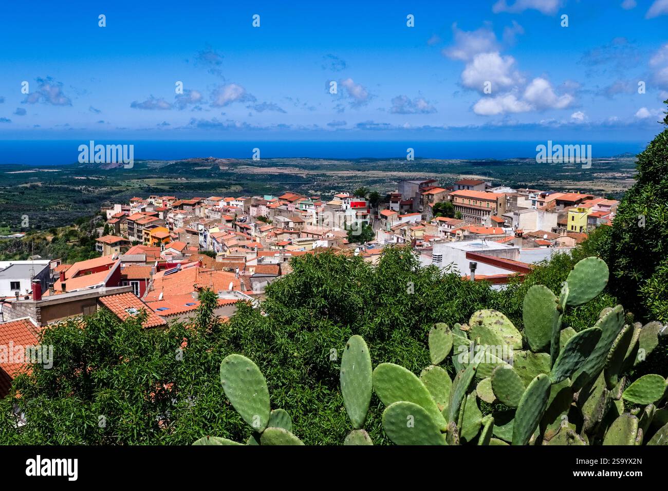 Aerial view on the roofs of the houses of the small town of Cuglieri Stock Photo