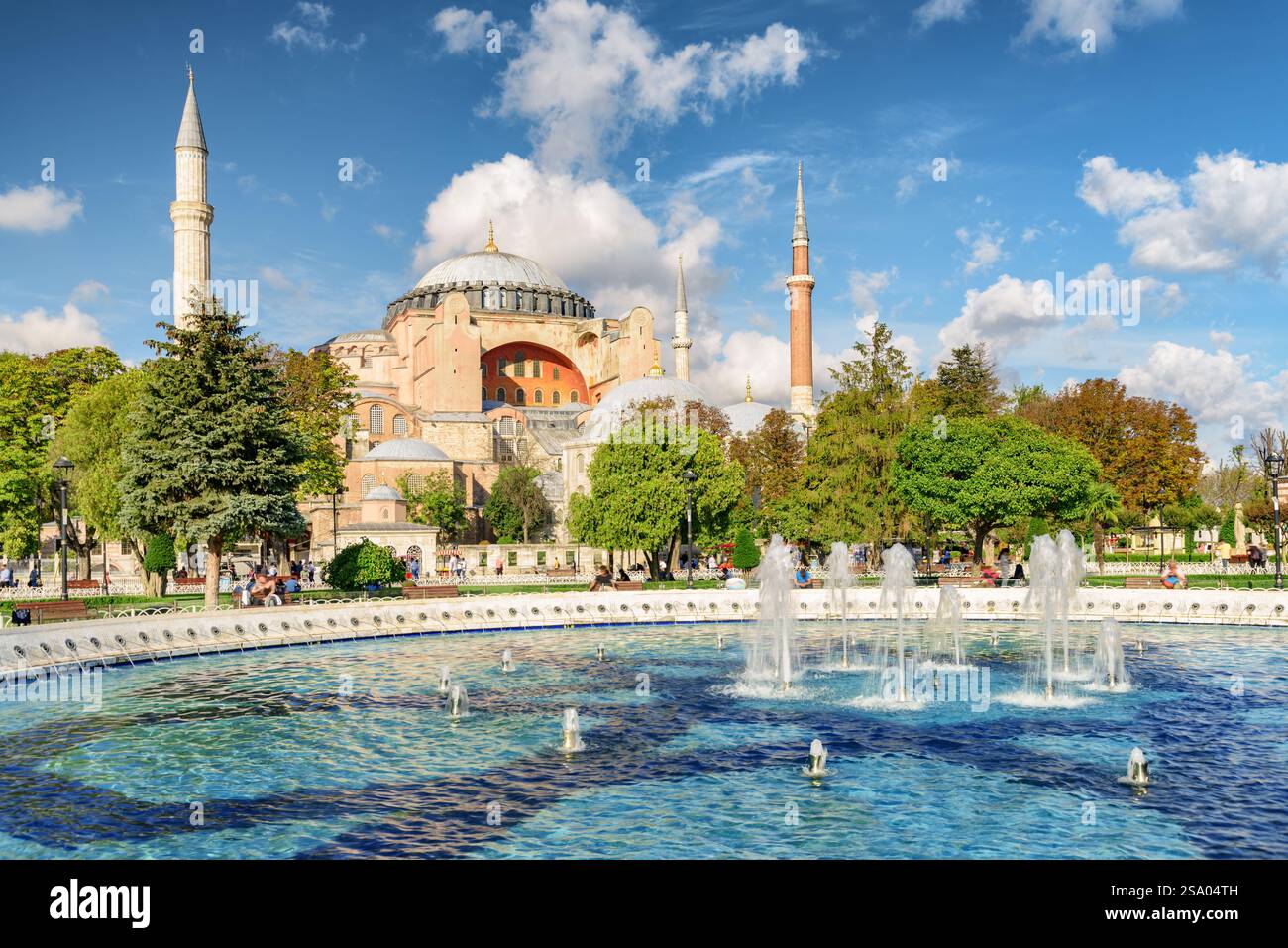 Scenic fountain at the Sultanahmet Square and the Hagia Sophia Stock ...