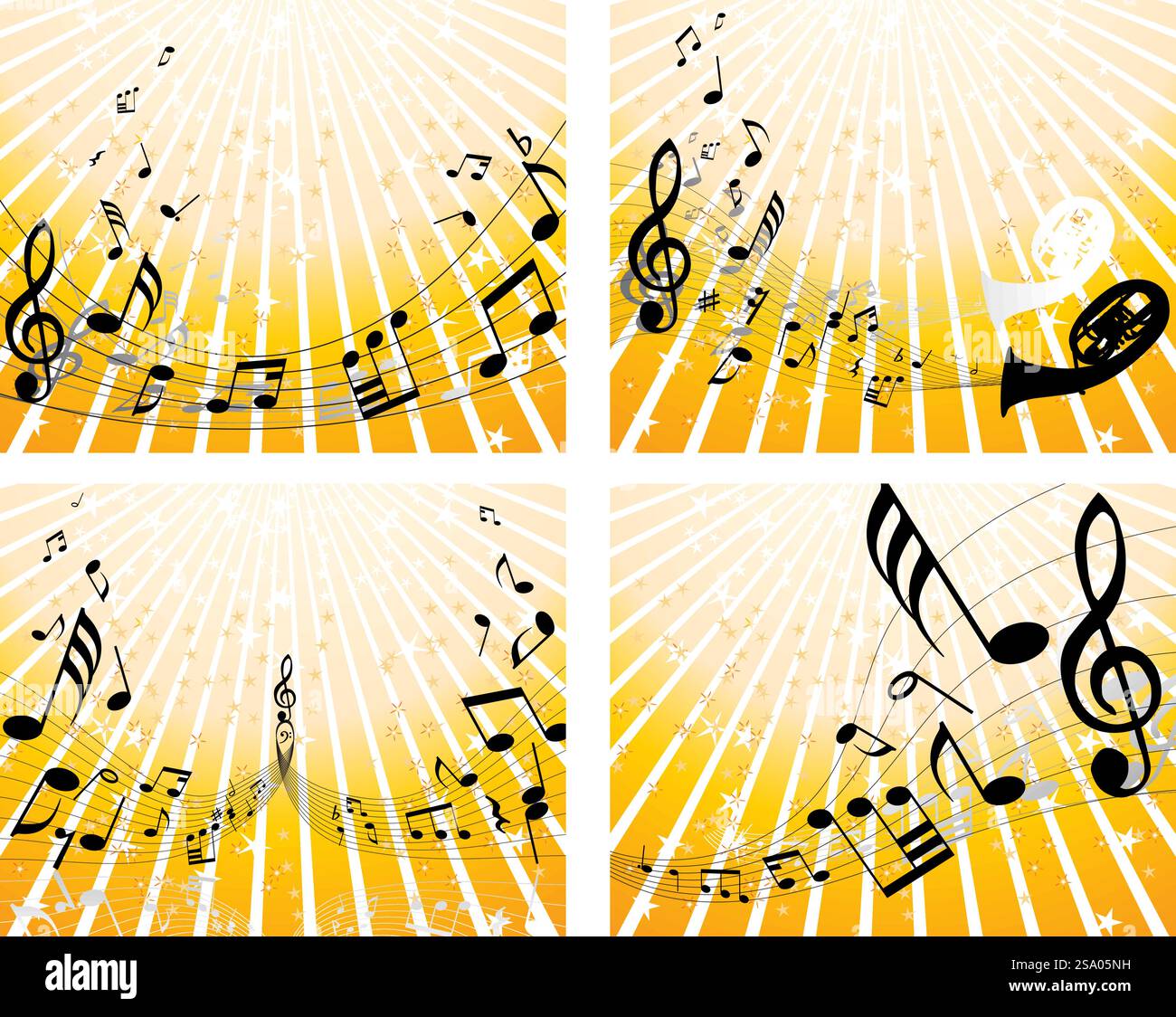 Set of four vector musical notes staff Stock Vector