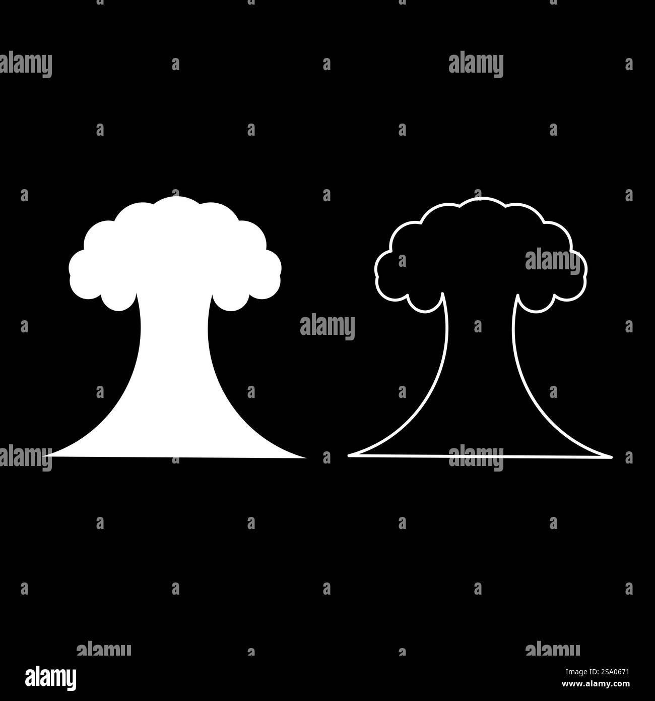 Nuclear explosion burst mushroom explosive destruction set icon white ...