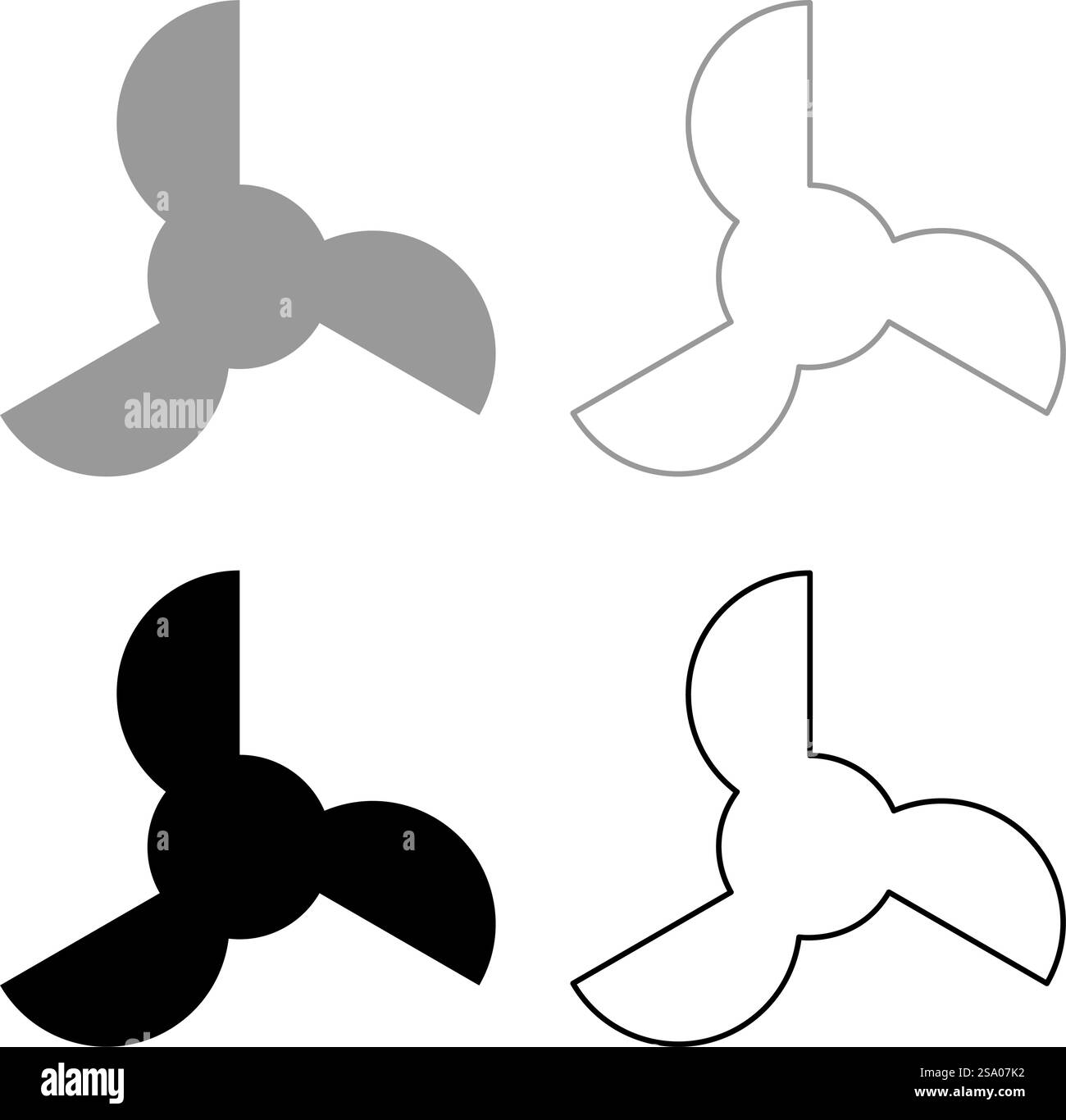 Screw of ship propeller fan turbine three-bladed set icon grey black ...