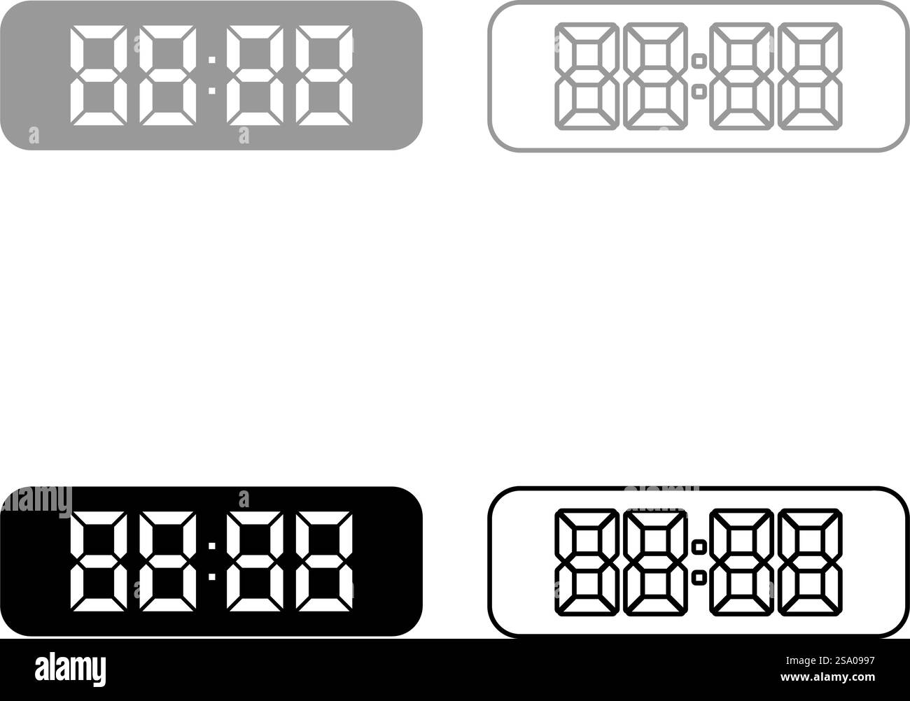 Digital table clock electronic display desk watch set icon grey black color vector illustration image simple solid fill outline contour line thin flat style. Digital table clock electronic display desk watch set icon grey black color vector illustration image solid fill outline contour line thin flat style Stock Vector