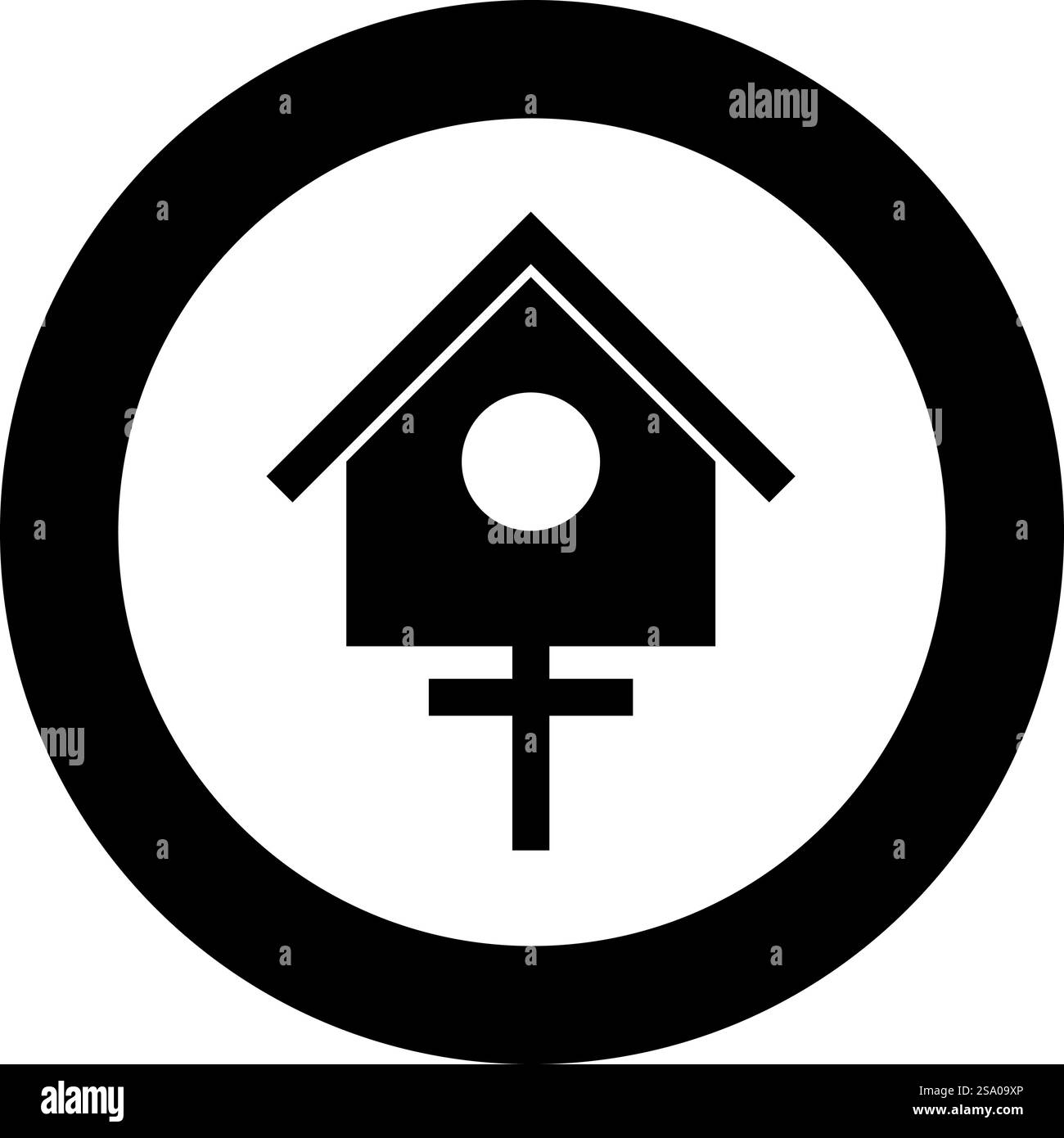 Bird box starling house birdhouse nesting icon in circle round black color vector illustration image solid outline style simple. Bird box starling house birdhouse nesting icon in circle round black color vector illustration image solid outline style Stock Vector