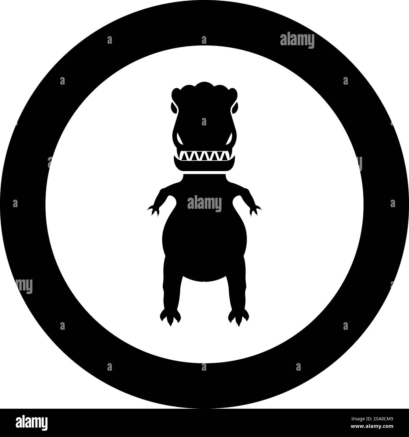 Evil dinosaur icon in circle round black color vector illustration image solid outline style simple. Evil dinosaur icon in circle round black color vector illustration image solid outline style Stock Vector