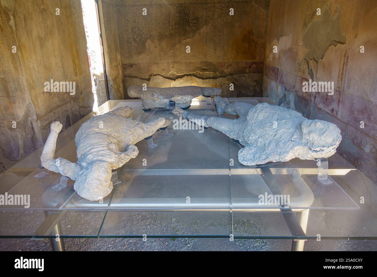 Pompei. Italy. Archaeological site of Pompeii. House of Sirico / Siricus / Domus Vedi Sirici (Casa di Sirico). Plaster casts of of bodies.  The casts Stock Photo