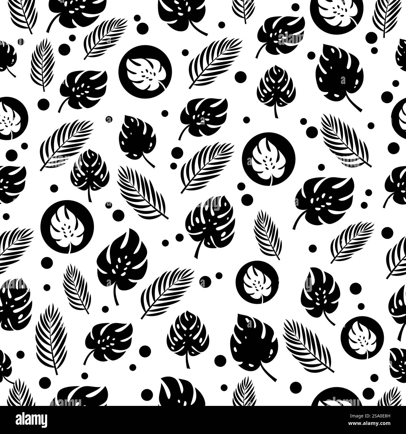 Seamless pattern monstera leaf with palm leaf vector Stock Vector