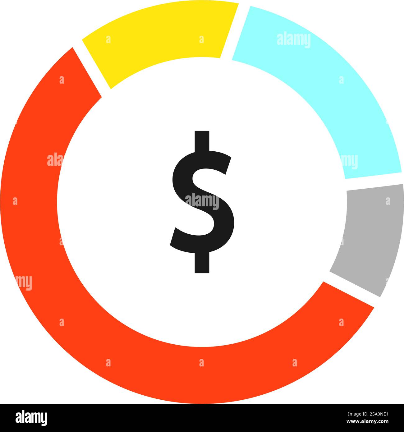 Orange, yellow, blue, gray pie chart with dollar sign Stock Vector ...