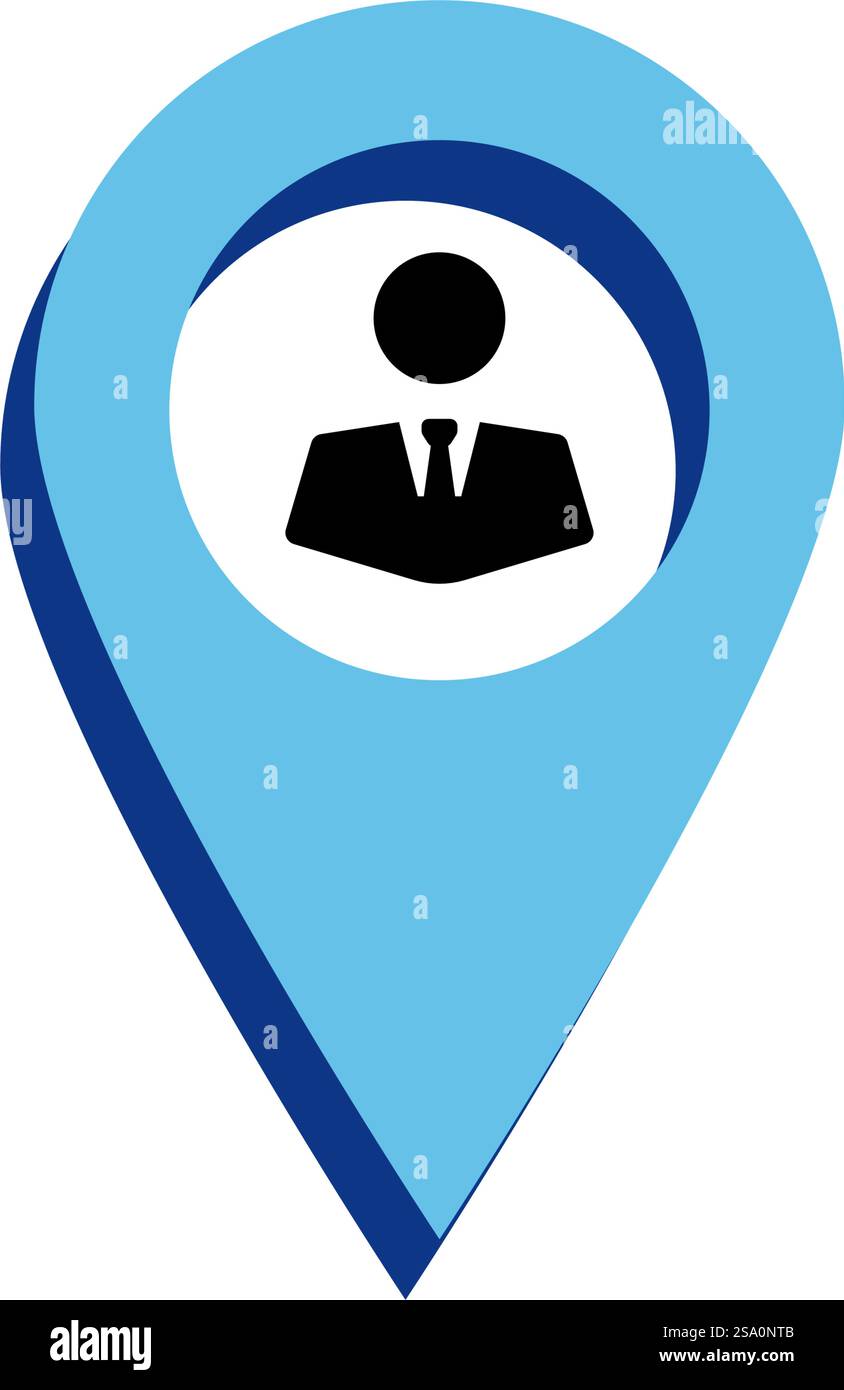 Blue map pin with white circle and person in suit, perfect for business location or travel concept design projects. Stock Vector