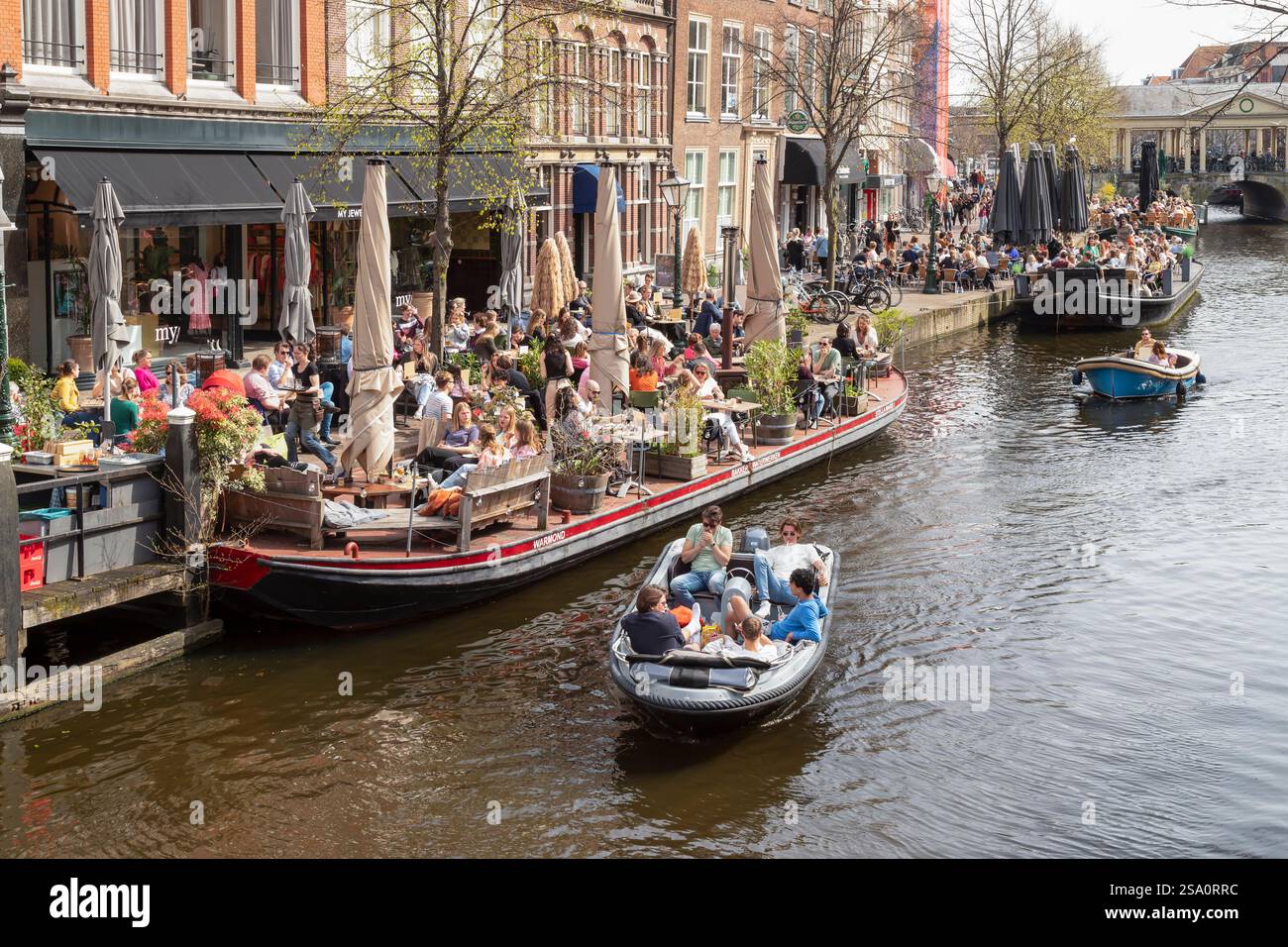 City life in the center of the student city of Leiden in the Netherlands. Stock Photo