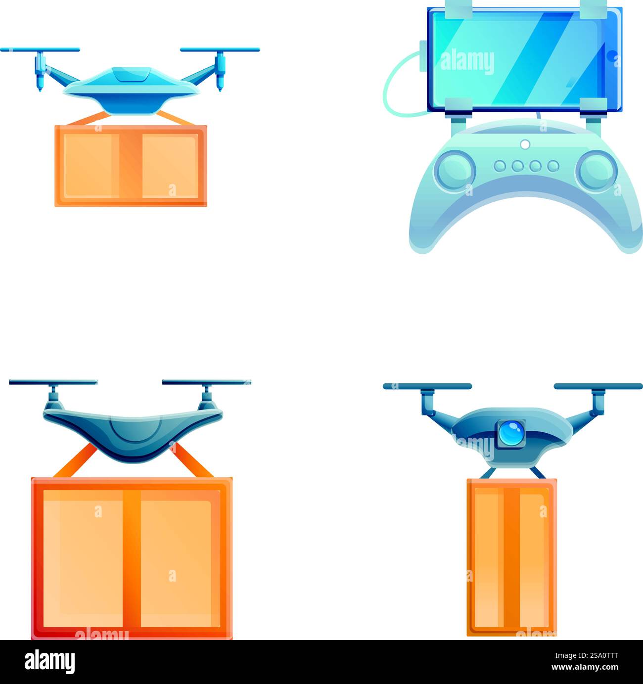 Service drone icons set cartoon vector. Shipping parcel package with ...
