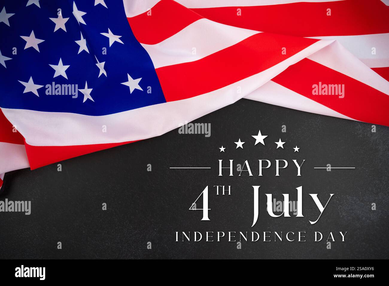 Independence Day Card - Usa Flag With Sparkler On Black color Stone And Abstract Bokeh - 4th July Text. Stock Photo