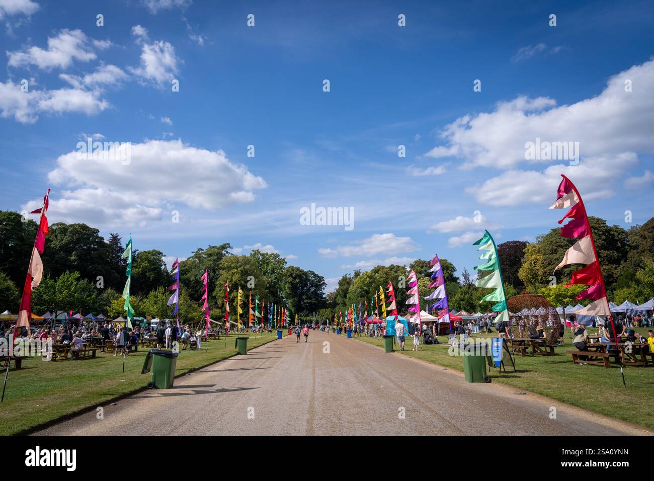 The main drive at Waddeson Manor looking away from the house on summer day at 2024 chilli festival Stock Photo