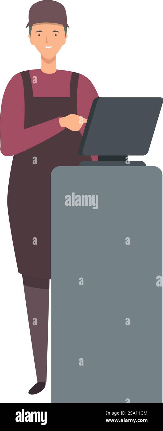 Supermarket cashier icon cartoon vector. Teenager first job. Person ...