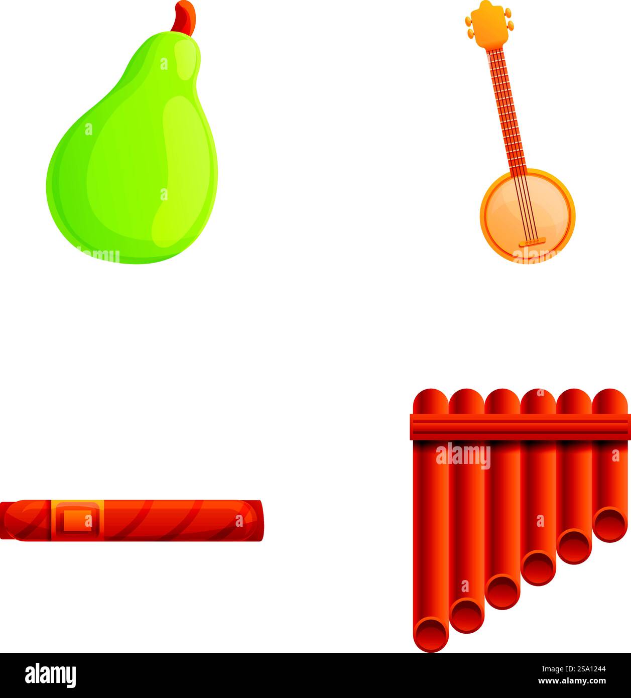 Mexico symbol icons set cartoon vector. Mexican musical instrument ...
