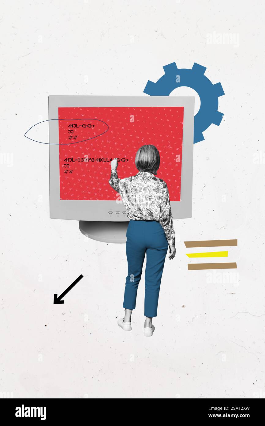 Art image vertical photo collage of anonym it-specialist girl stand ...