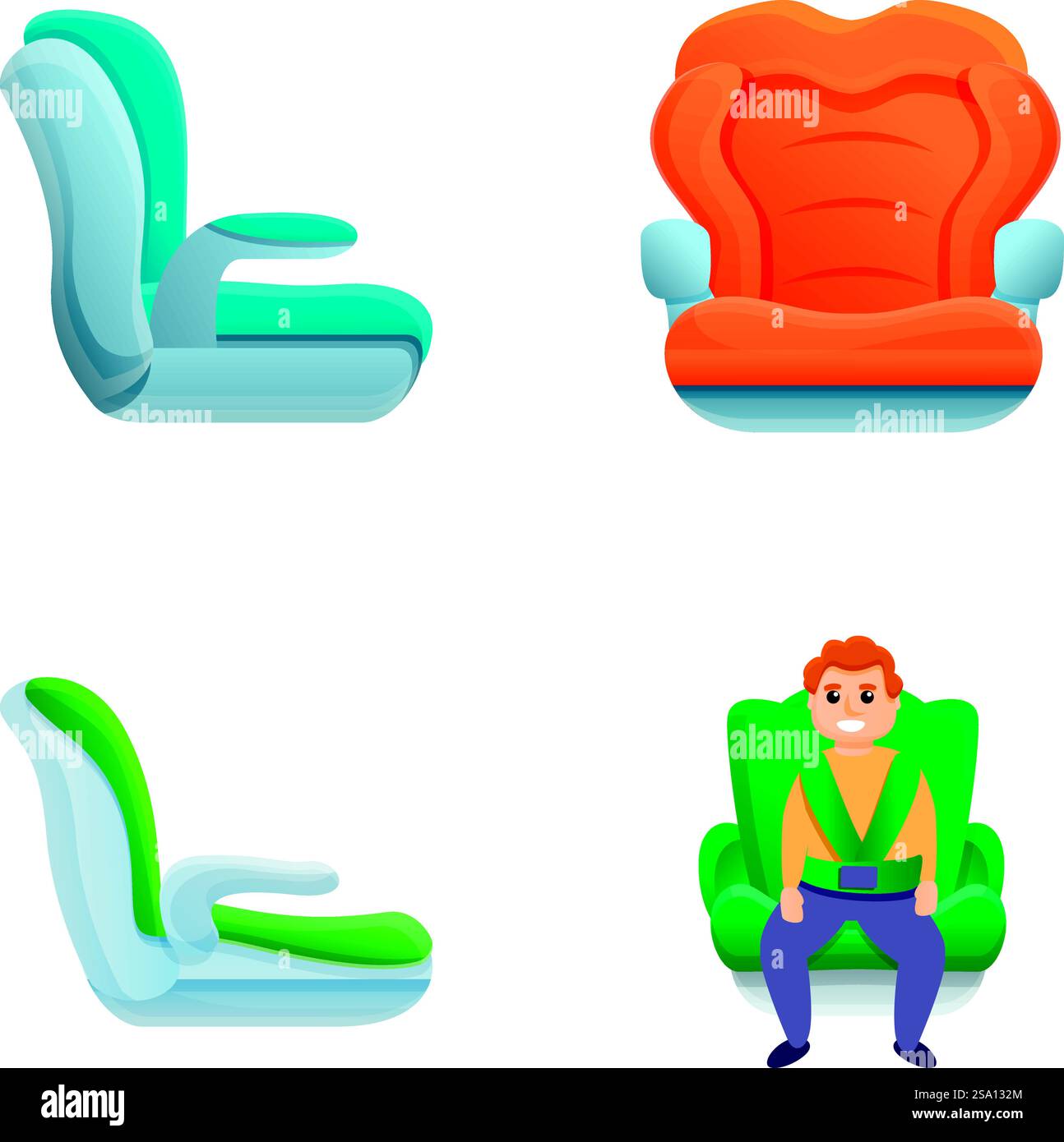 Car seat icons set cartoon vector. Different type of child restraint ...